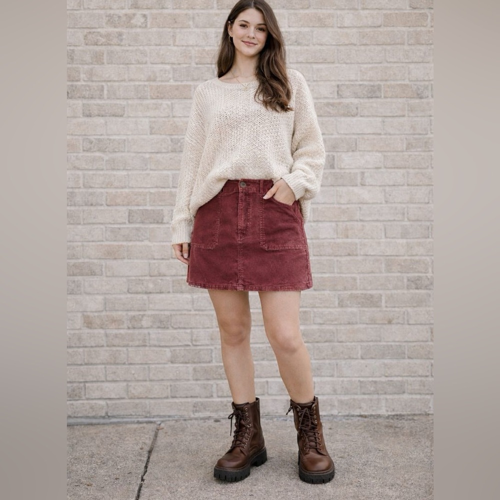 AMERICAN‎ EAGLE Hi Rise A-LIne Corduroy Mini Skirt Mauve Pink Fall Size 8 New
